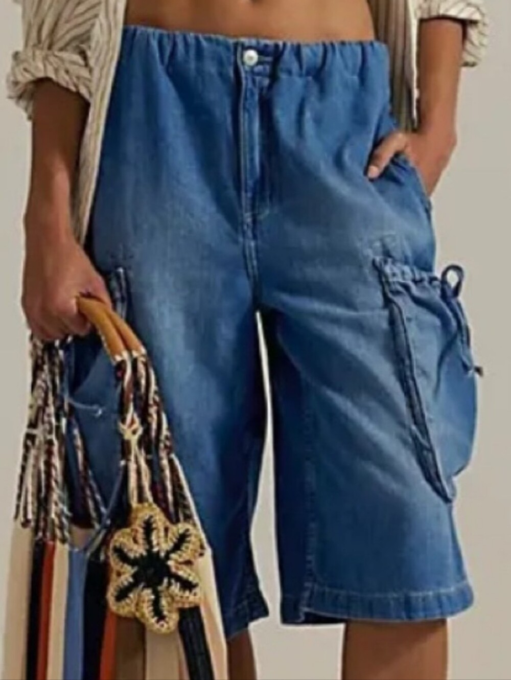 NWT Free People We The Free Marty Pull-On Crop Jeans Jorts in Airy Blue Size S